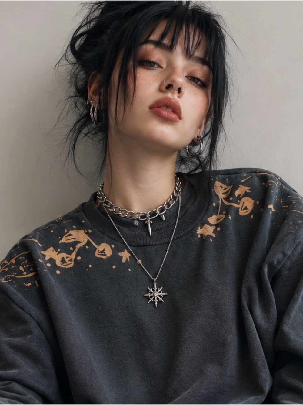 Bleach dyed painted crew neck sweatshirt cherries cherry star Y2K grunge 90s alt